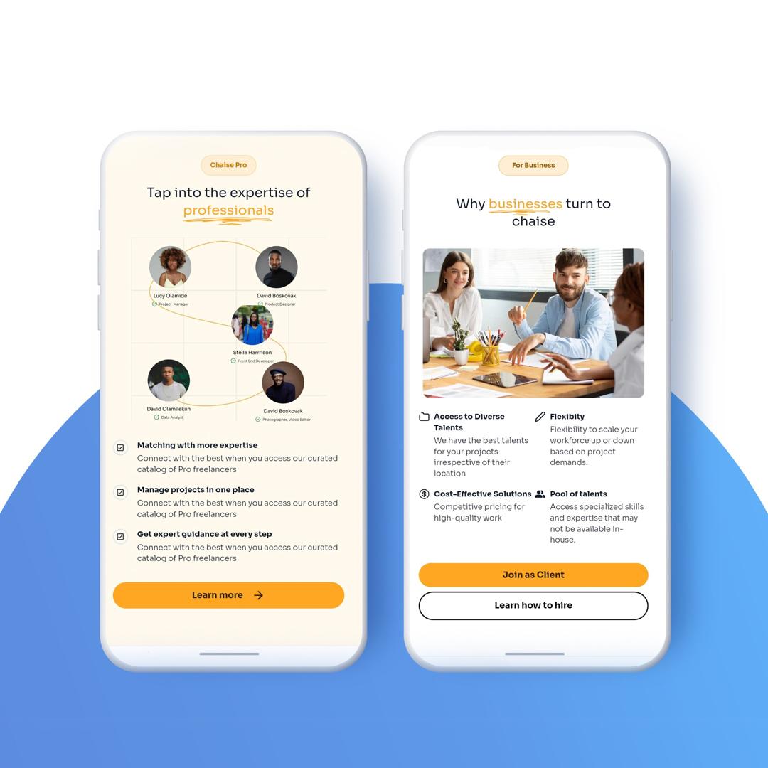 Chaise marketplace product screens