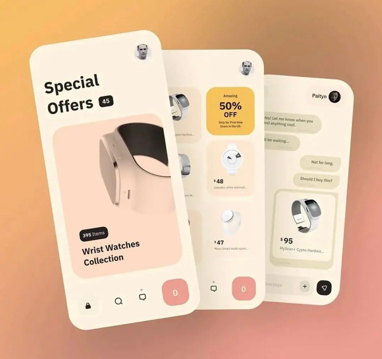 Shopping app product screens