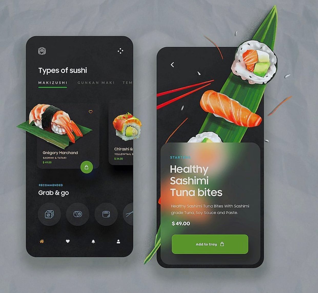 Sushi ordering mobile app interface